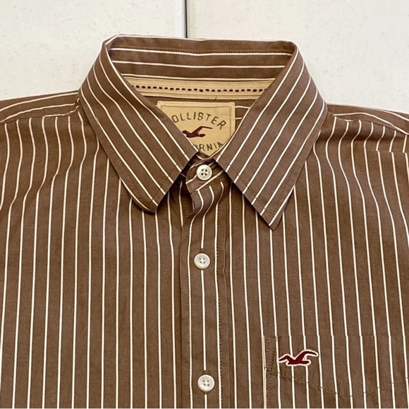 Hollister Brown and White Striped Casual Shirt - Picture 3 of 7